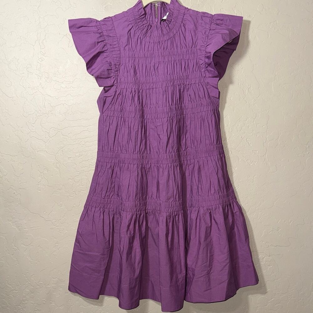 Sea New York Women's Micah Solid Ramie Flutter Sleeve Dress in purple lilac XS